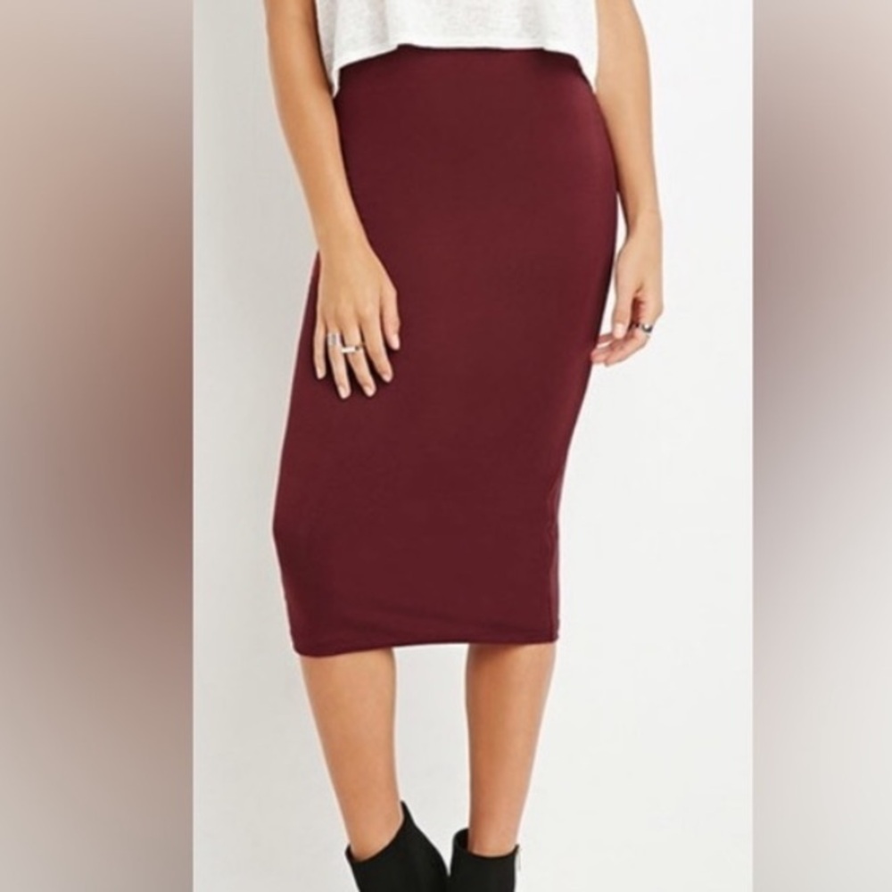 Express High Waisted Pencil Midi Skirt Side Zip Burgundy Dark Red Size 4 NWT